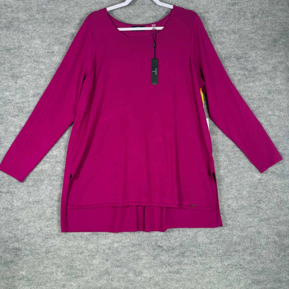 Tahari Size-1X Woman Tunic Top Magenta Purple High Low Knit